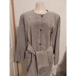 Ladies New Leather Suede Jacket Gray Size 1X by Dennis Basso QVC with tags